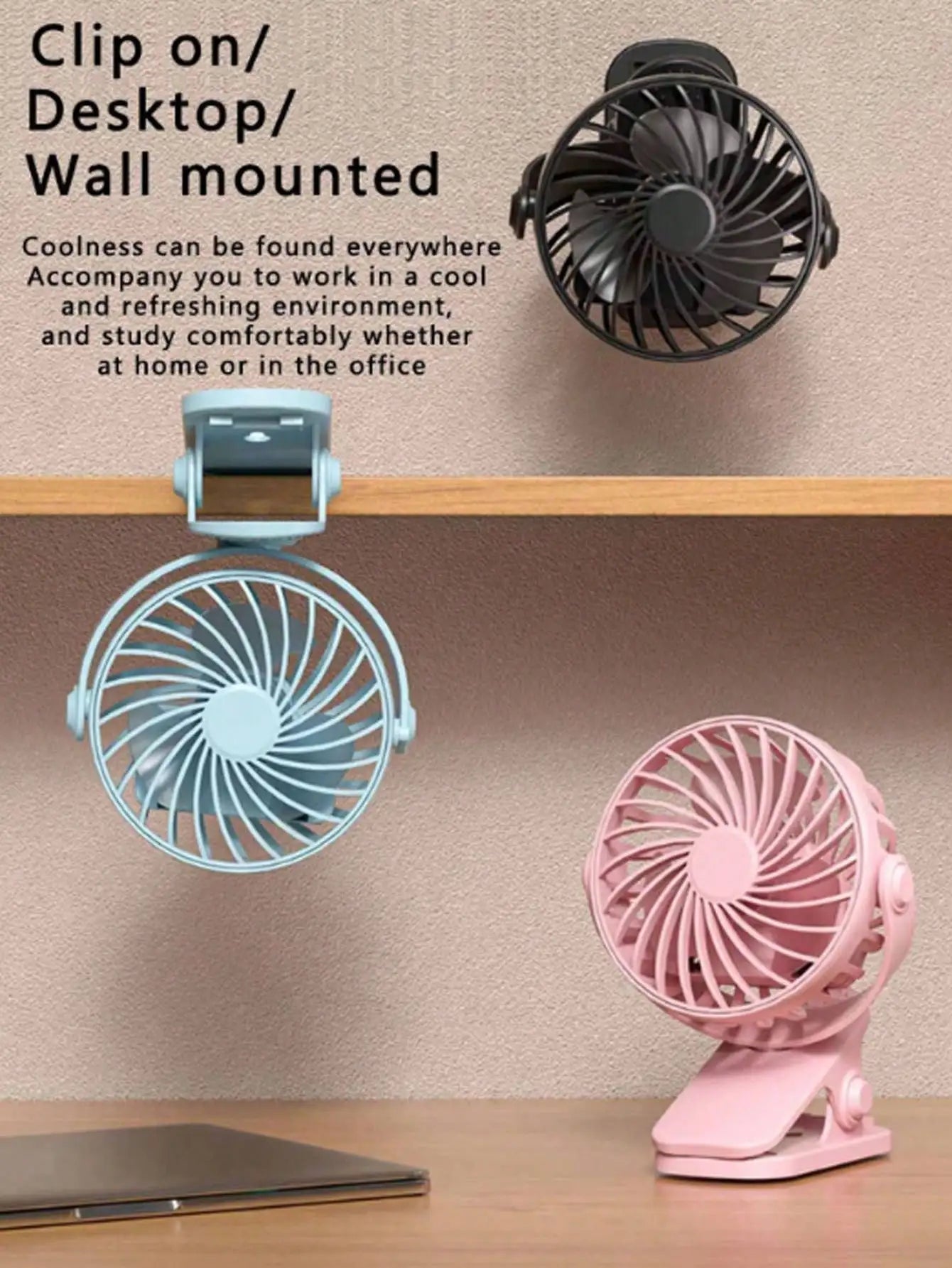 Portable Clip Fan With LED, 360° Adjustable Mini USB Powered Fan, Suitable For Office, Bedroom, Travel And Camping, With Base, Battery Powered, For Indoor And Outdoor Use