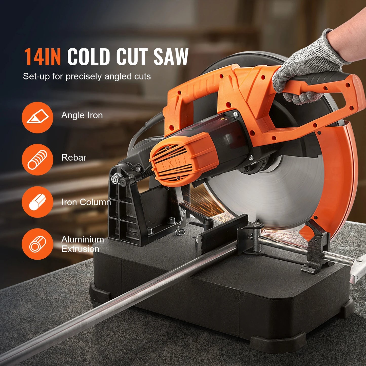 SucceBuy 2800W Chop Saw 14"/355mm Blade Diameter Cut Off Saw 1200RPM Steel Cutting Machine 0-45° Adjustable Dry Cut Chop Saw