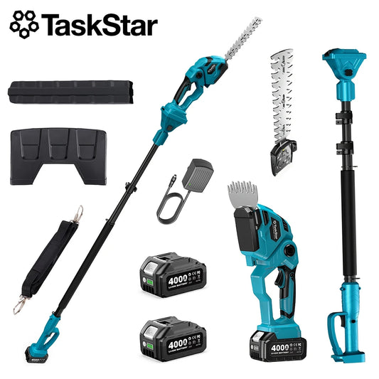 TaskStar 3-in-1 Cordless Telescopic Pole Hedge Trimmer&Electric Grass Shears&Hedge Clippers For Garden Weed Bush Tree Branches