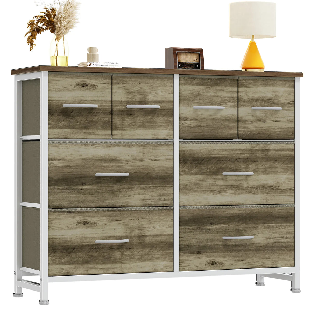 JHK Modern Fabric Drawer Dresser With Metal Frame For Home