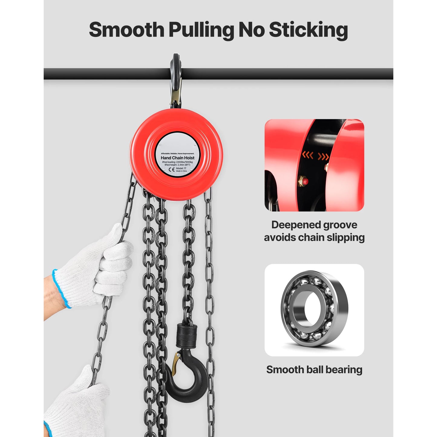 SucceBuy 1T/2T Hand Chain Hoist Manual Chain Block with 8/10/20 ft Lifting Height Pulley Hoist for Garage Warehouse Machinery