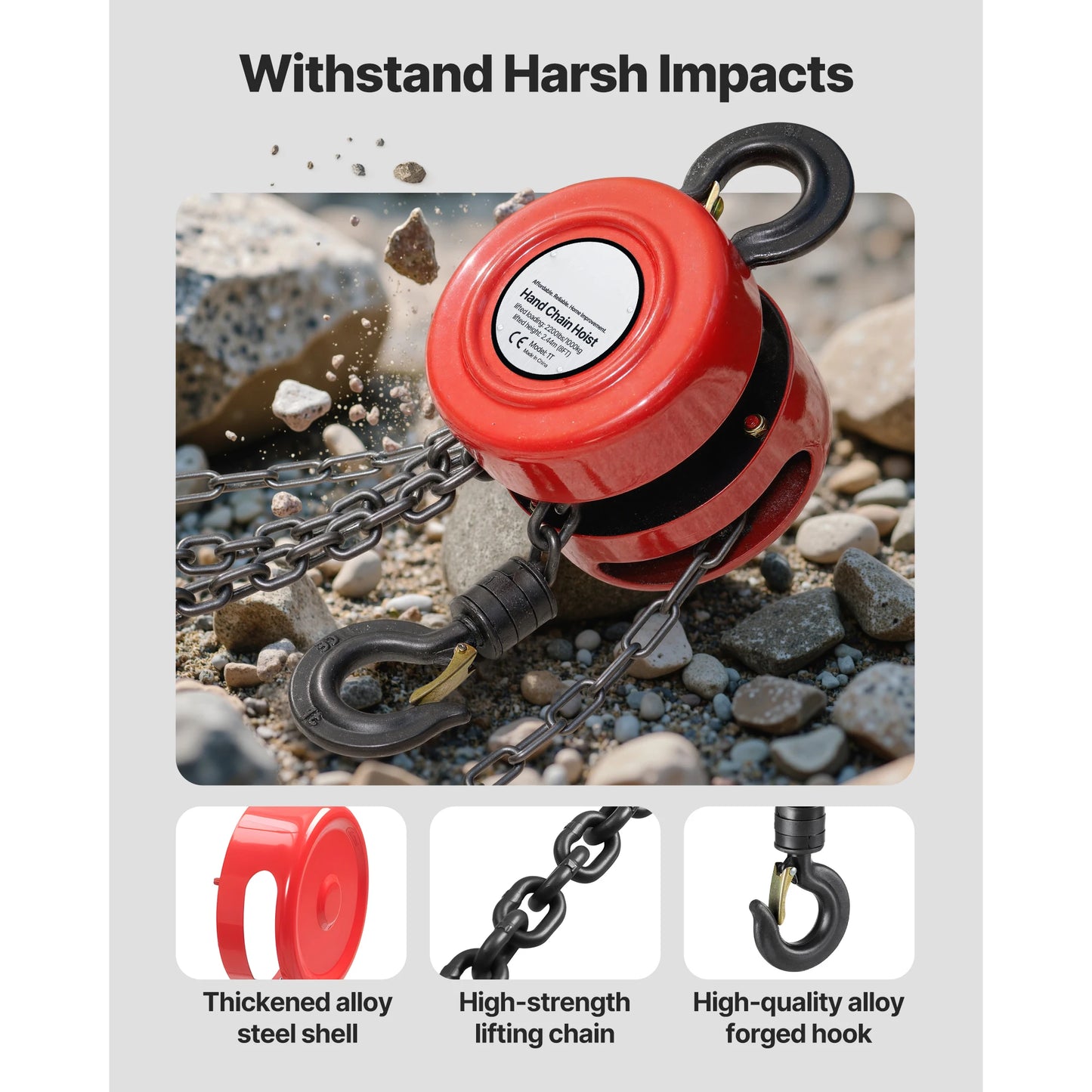 SucceBuy 1T/2T Hand Chain Hoist Manual Chain Block with 8/10/20 ft Lifting Height Pulley Hoist for Garage Warehouse Machinery