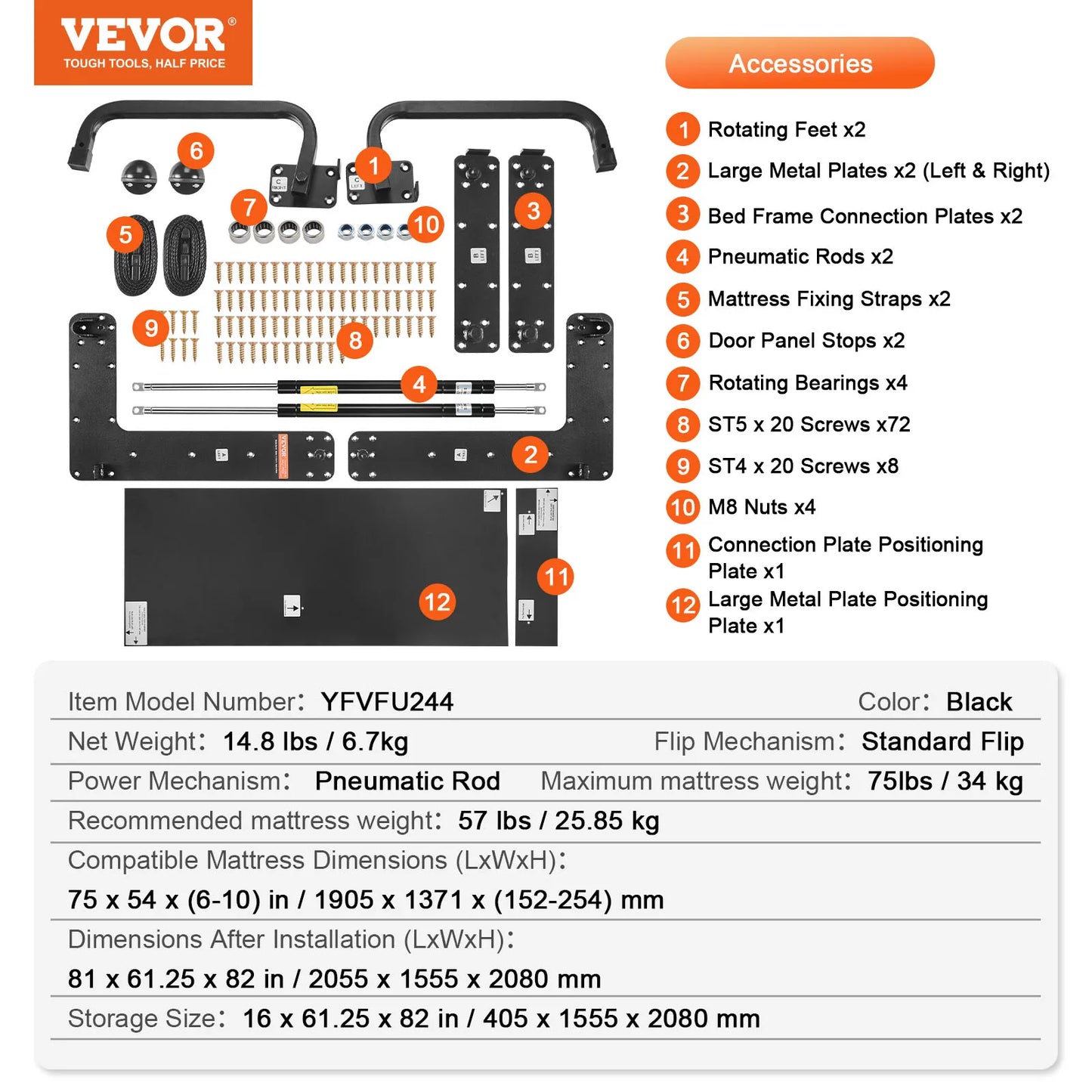 SucceBuy Murphy Bed Kit Full Size Vertical Deluxe DIY Wall Mechanical Hardware Pneumatic Lever Heavy Duty Frame for Guestroom