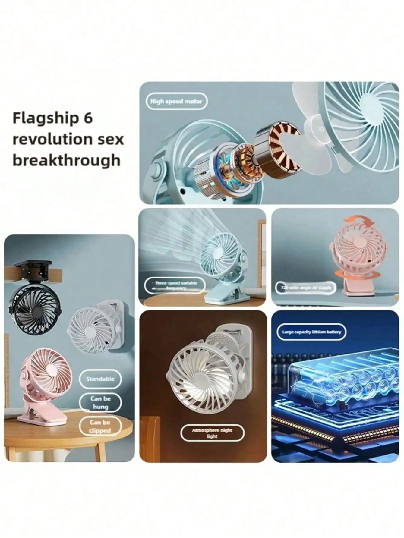 Portable Clip Fan With LED, 360° Adjustable Mini USB Powered Fan, Suitable For Office, Bedroom, Travel And Camping, With Base, Battery Powered, For Indoor And Outdoor Use