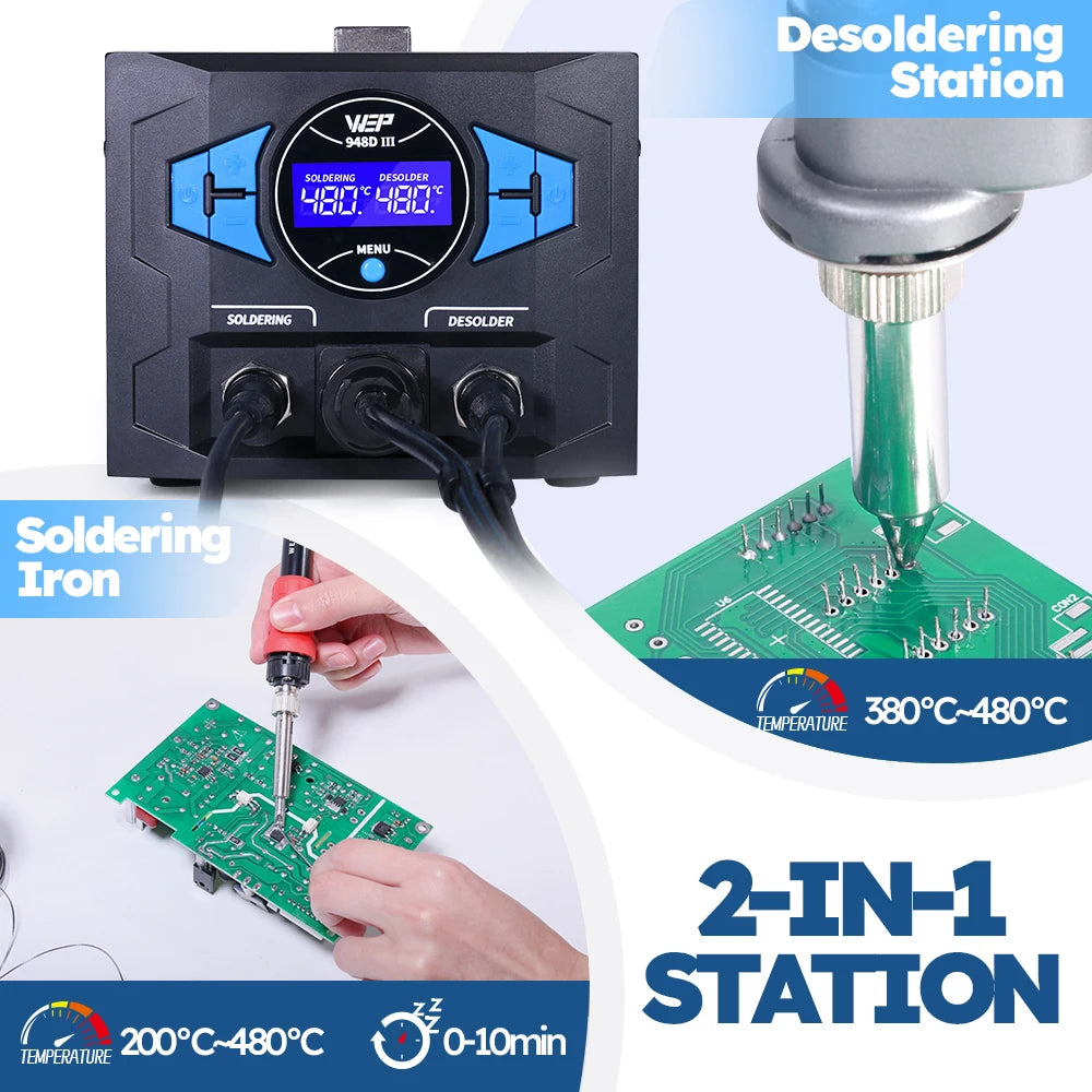 WEP 948D-III 2-IN-1 ESD Safe Desoldering Station With Fast-Heating Desoldering Gun And Soldering Iron High Power WEP 948 Station
