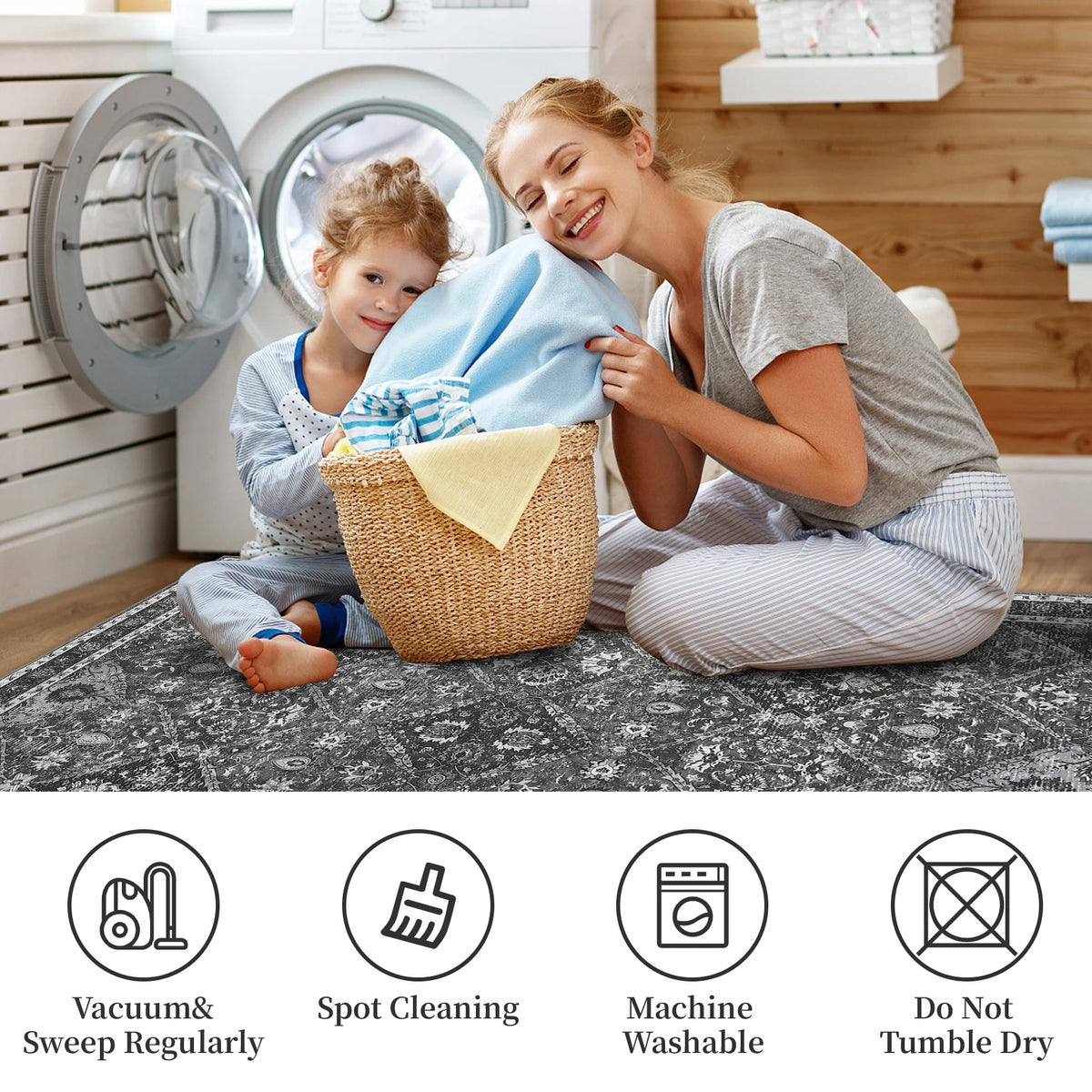 Geometric Polyester Rug, Machine Washable With Stain And Water Resistance