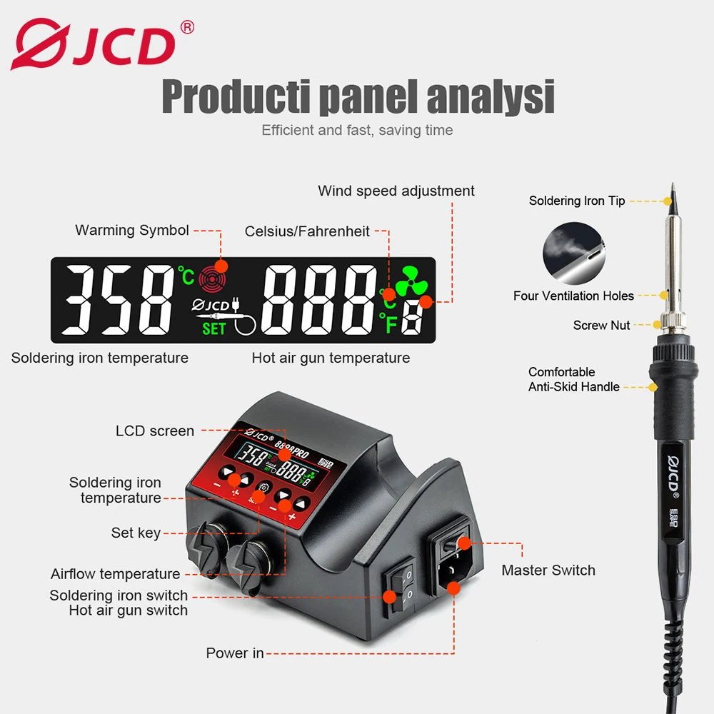 JCD 8898Pro Soldering Station 2 in 1 Hot Air Gun Solder Iron LCD Digital Display For Cell-Phone SMD BGA IC Repair Solder Tools