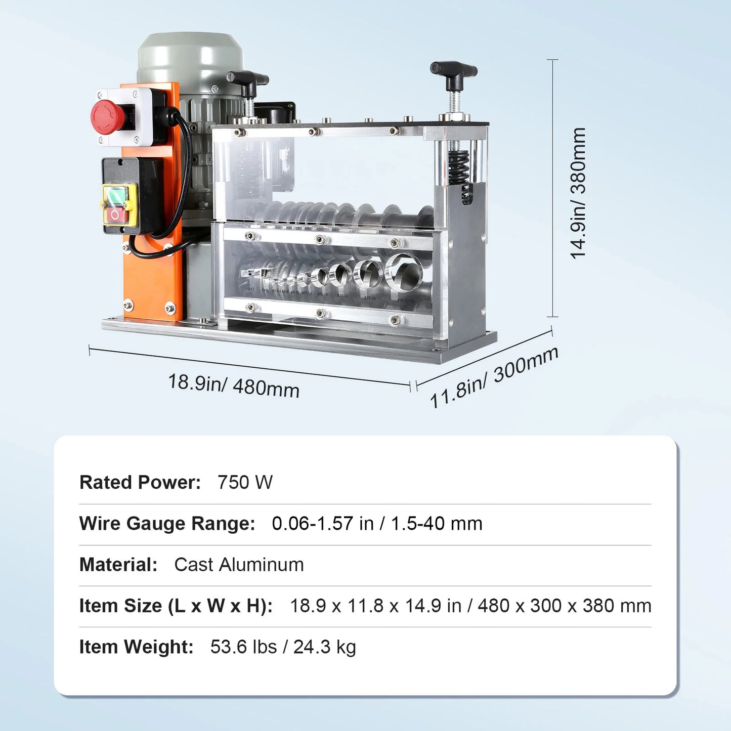 SucceBuy Electric Wire Stripping Machine Cable Stripper Peeler 750W 1.5-32mm 10 Channels Acrylic+Aluminum Scrap Copper Recycling