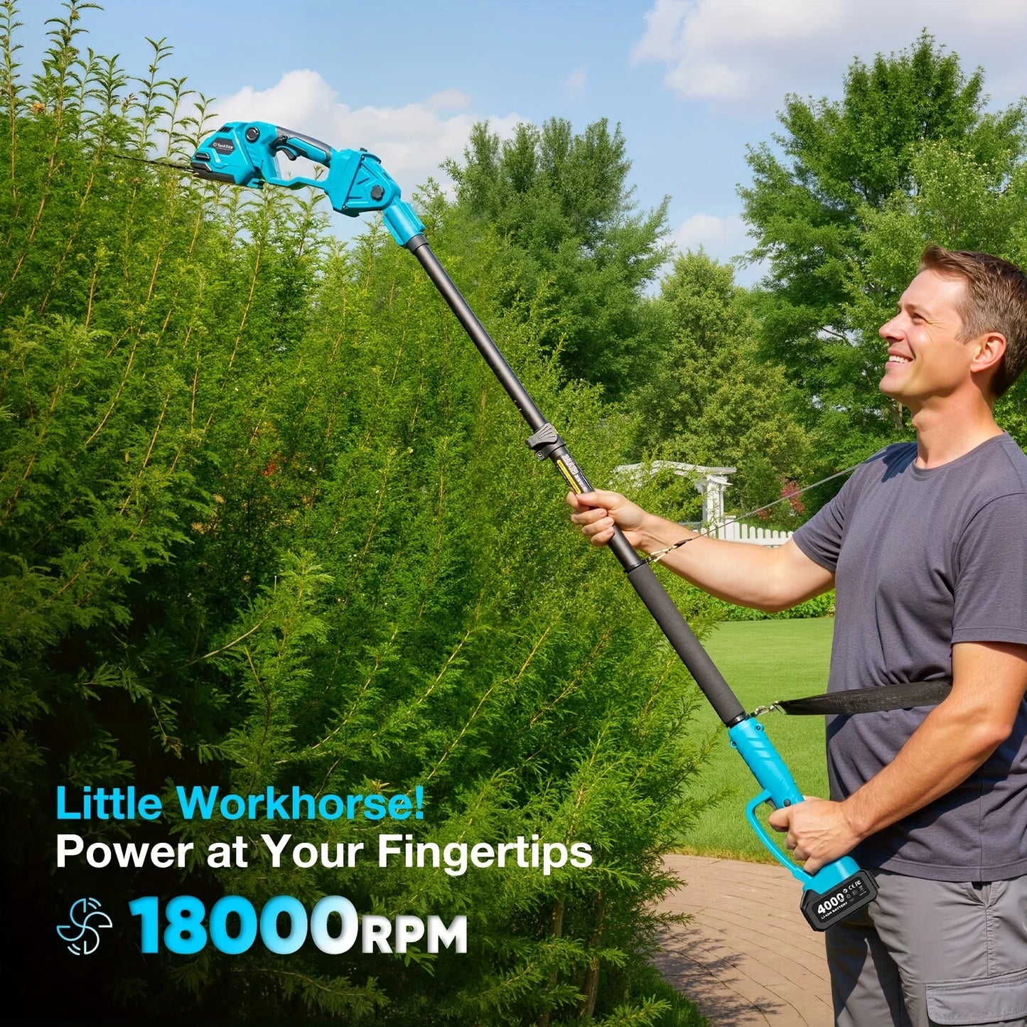 TaskStar 3-in-1 Cordless Telescopic Pole Hedge Trimmer&Electric Grass Shears&Hedge Clippers For Garden Weed Bush Tree Branches