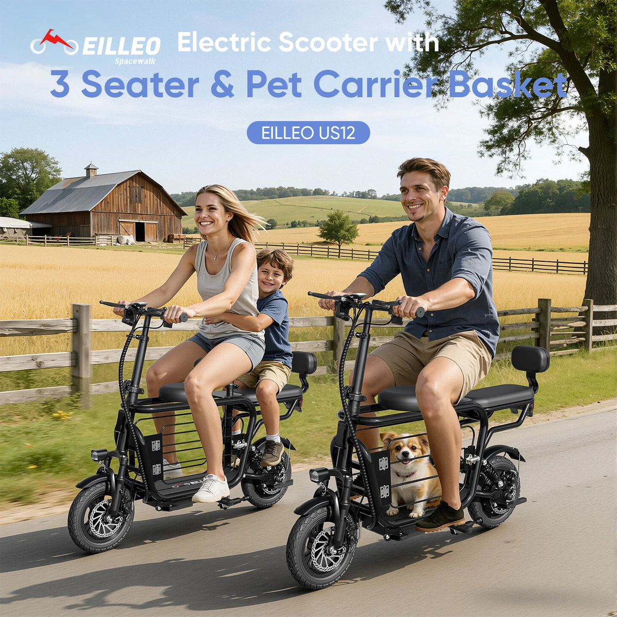 Eilleo Spacewalk 48V Electric Scooter With Seat And Pet Basket