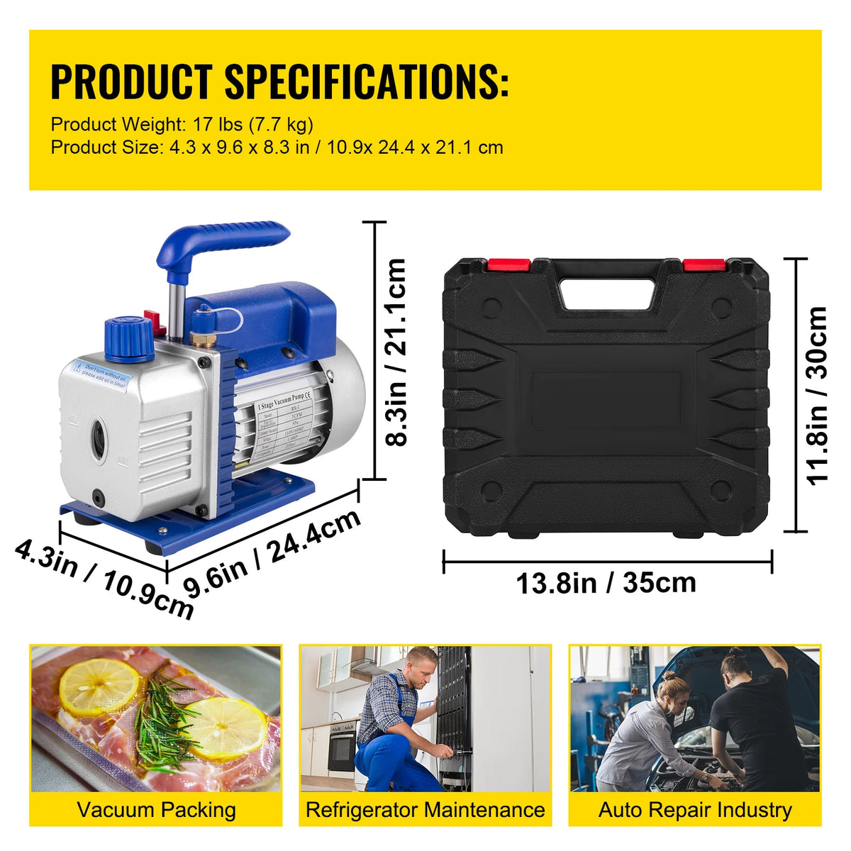 SucceBuy 3CFM 1/4HP Single Stage Air Vacuum Pump HVAC R134a R12 R22 R410a A/C Refrigeration Kit AC Manifold Gauge R134 Can Tap