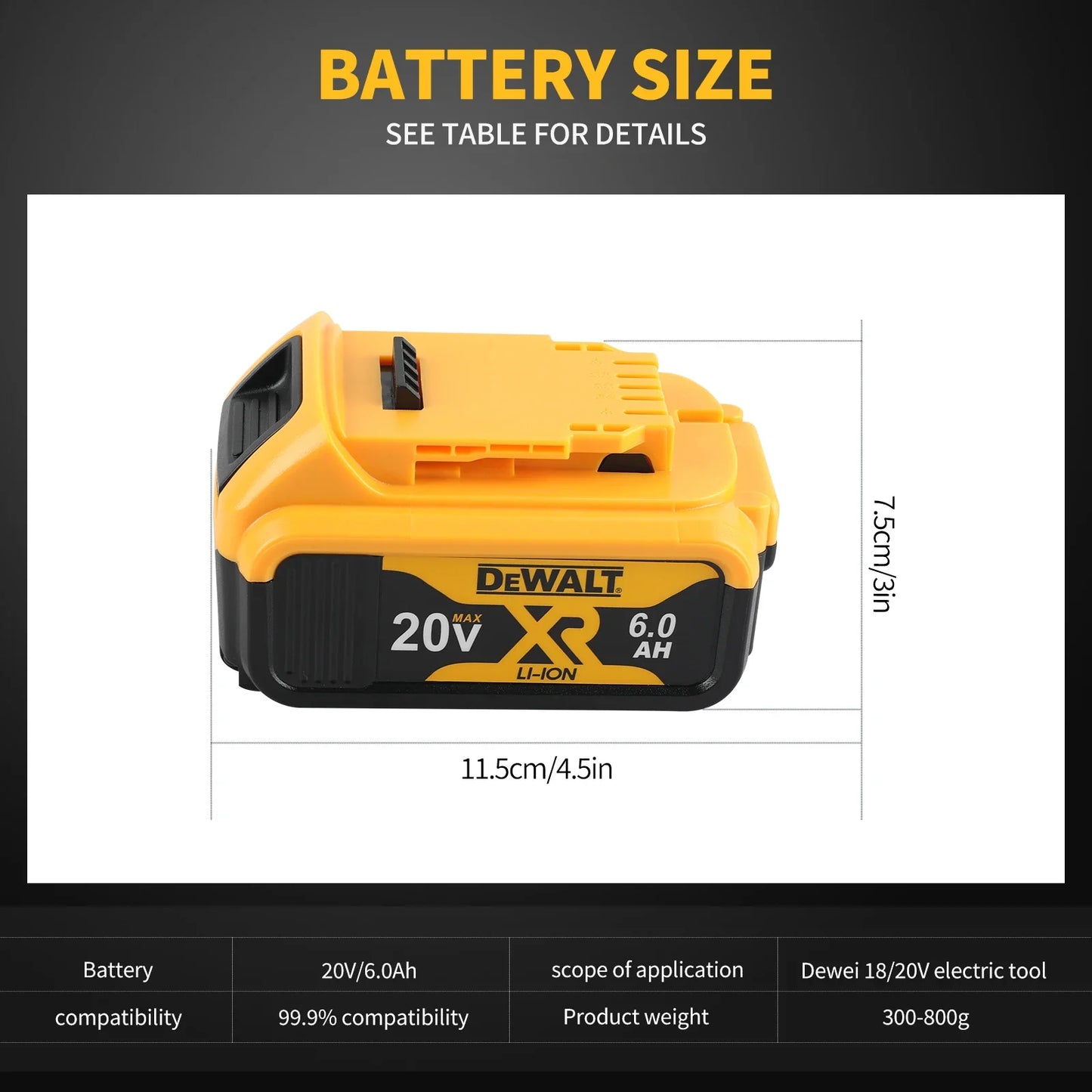 DEWALT DCB206 20V 6.0Ah Lithium Ion Battery, Rechargeable Backup Battery Pack for All DEWALT 20V Power Tools Ensuring Performance
