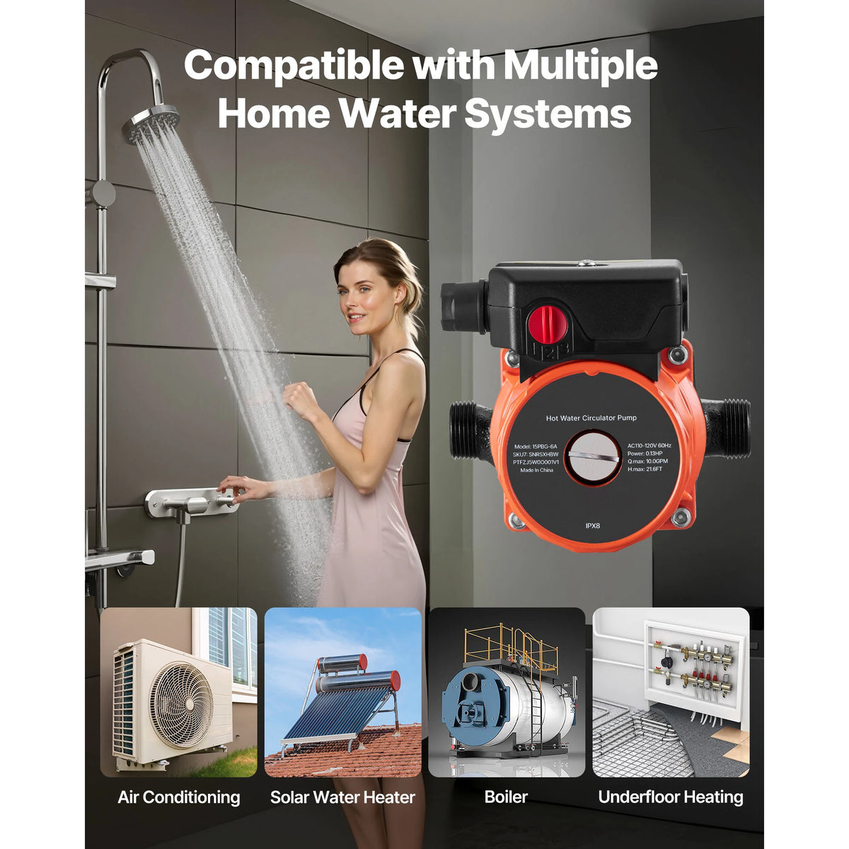 SucceBuy Hot Water Recirculating Pump With 3 Speed Control