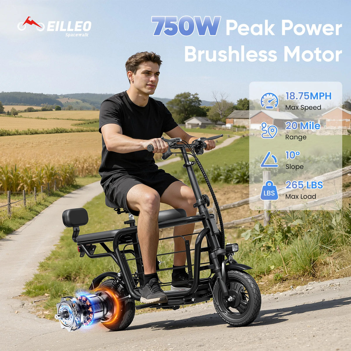 Eilleo Spacewalk 48V Electric Scooter With Seat And Pet Basket