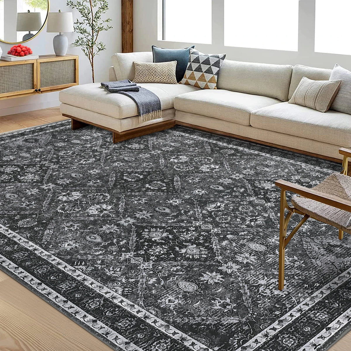 Geometric Polyester Rug, Machine Washable With Stain And Water Resistance