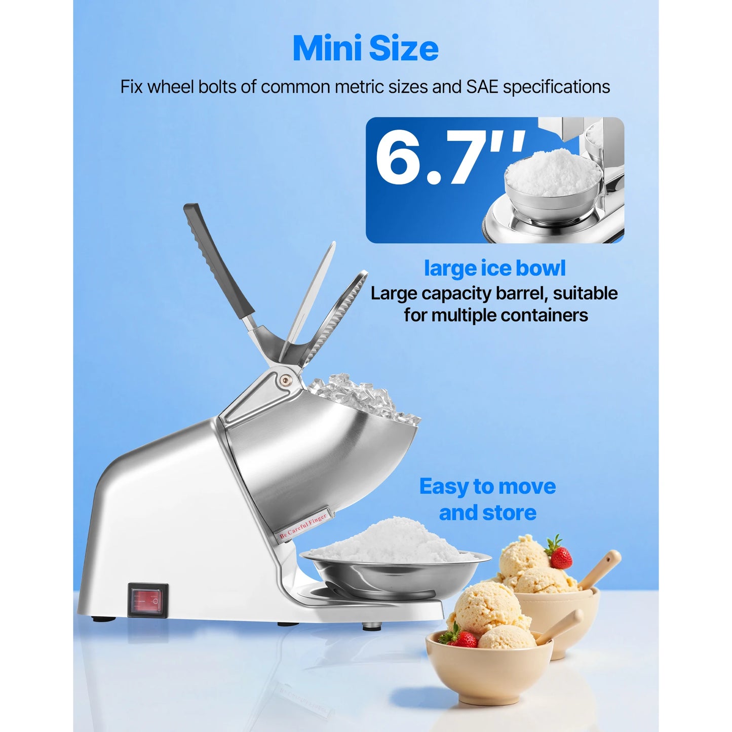 SucceBuy Ice Crusher Machine Stainless Steel Shaved Ice Machine with Bowl and Cover Ice-Shaver for Home and CommercialUse Silver
