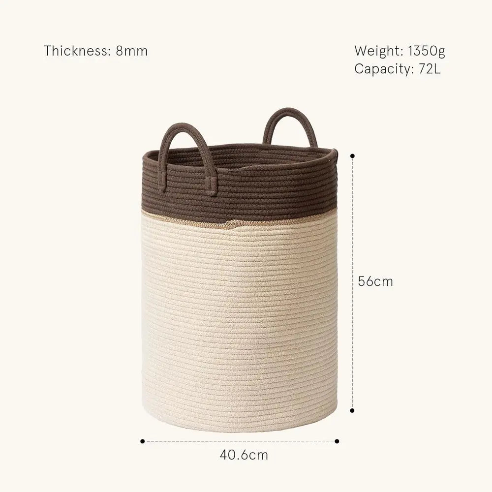Extra Large Cotton Storage Basket - 72 Liters, Ideal for Laundry, Blankets, Toys, and Kids' Clothes