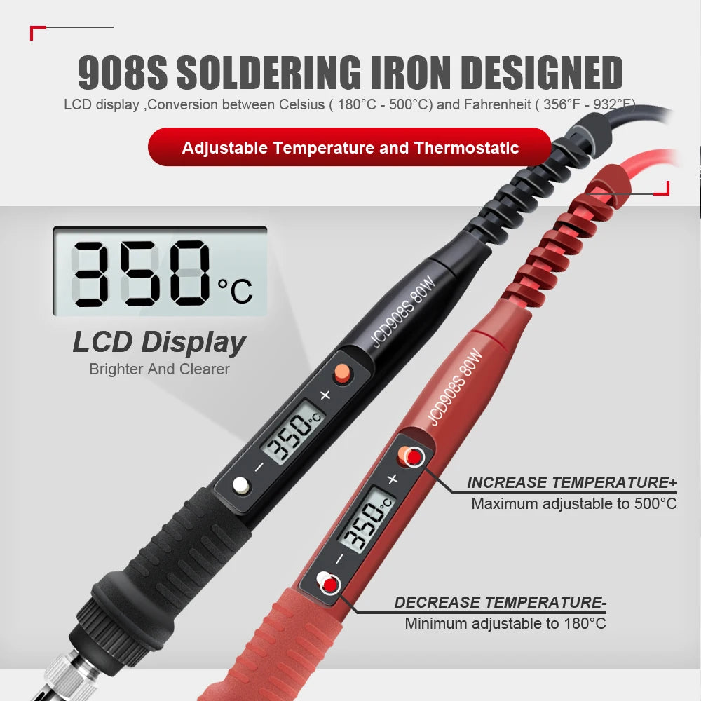 JCD 80W Electric Soldering Iron Set Adjustable Temperature 110V Replaceable Soldering Iron Head Soldering Iron Pen Welding Kit
