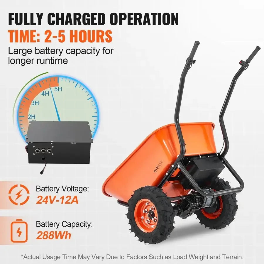 Electric Wheelbarrow Cart, 500W Powered Utility Garden Wagon Dump Cart, 4.5 Cu. Ft. Load amp 573 lbs Capacity with Metal Handle
