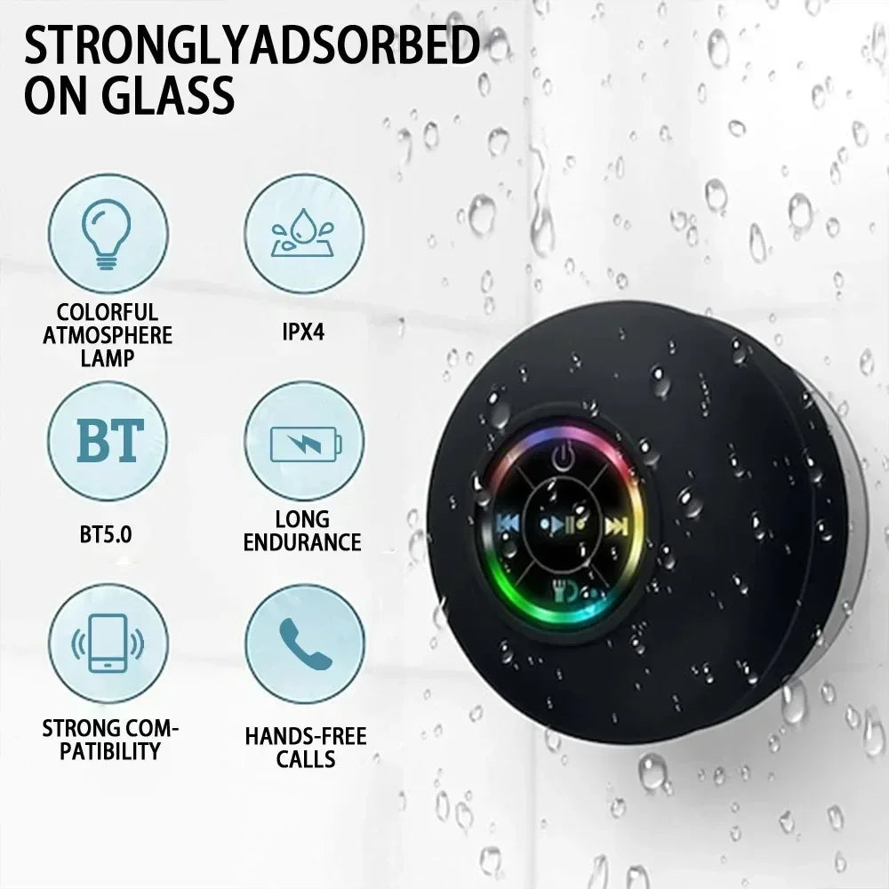 IPX6 Waterproof Speaker with LED Light Show Handsfree Call for Pool Party Camping Shower