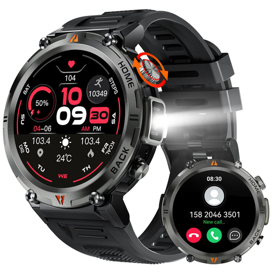 LaNikar KE3 Black Bluetooth Call Smart Watch Men Full Touch Screen Health Monitor With Flashlight Men SmartWatch For ios  Androi