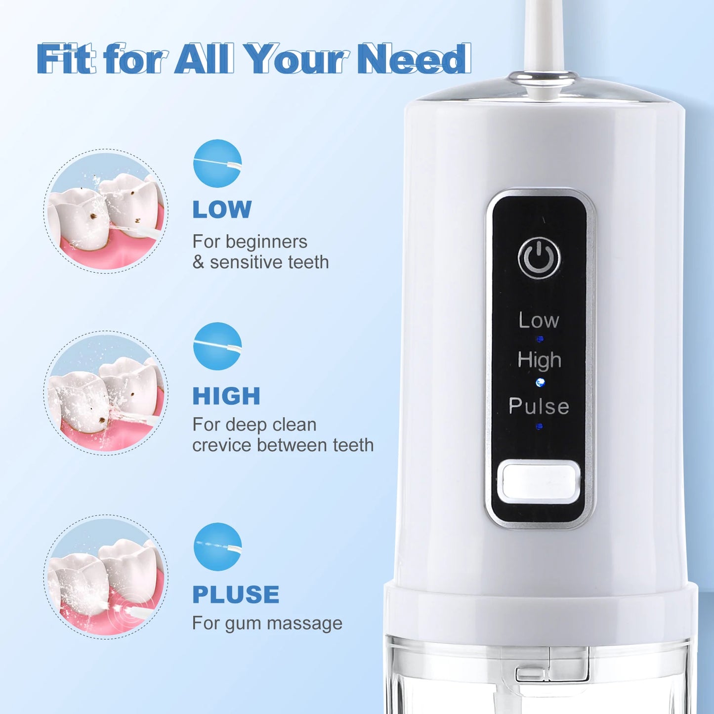 Portable Rechargeable Oral Irrigator with 4 Nozzles, 3 Modes (Low/High/Pulse), 230ml Water Tank, IPX7 Waterproof, USB Charging, 1800 Pulses/Min, 60-120PSI, for Teeth Cleaning, Gum Care, Travel & Home Use