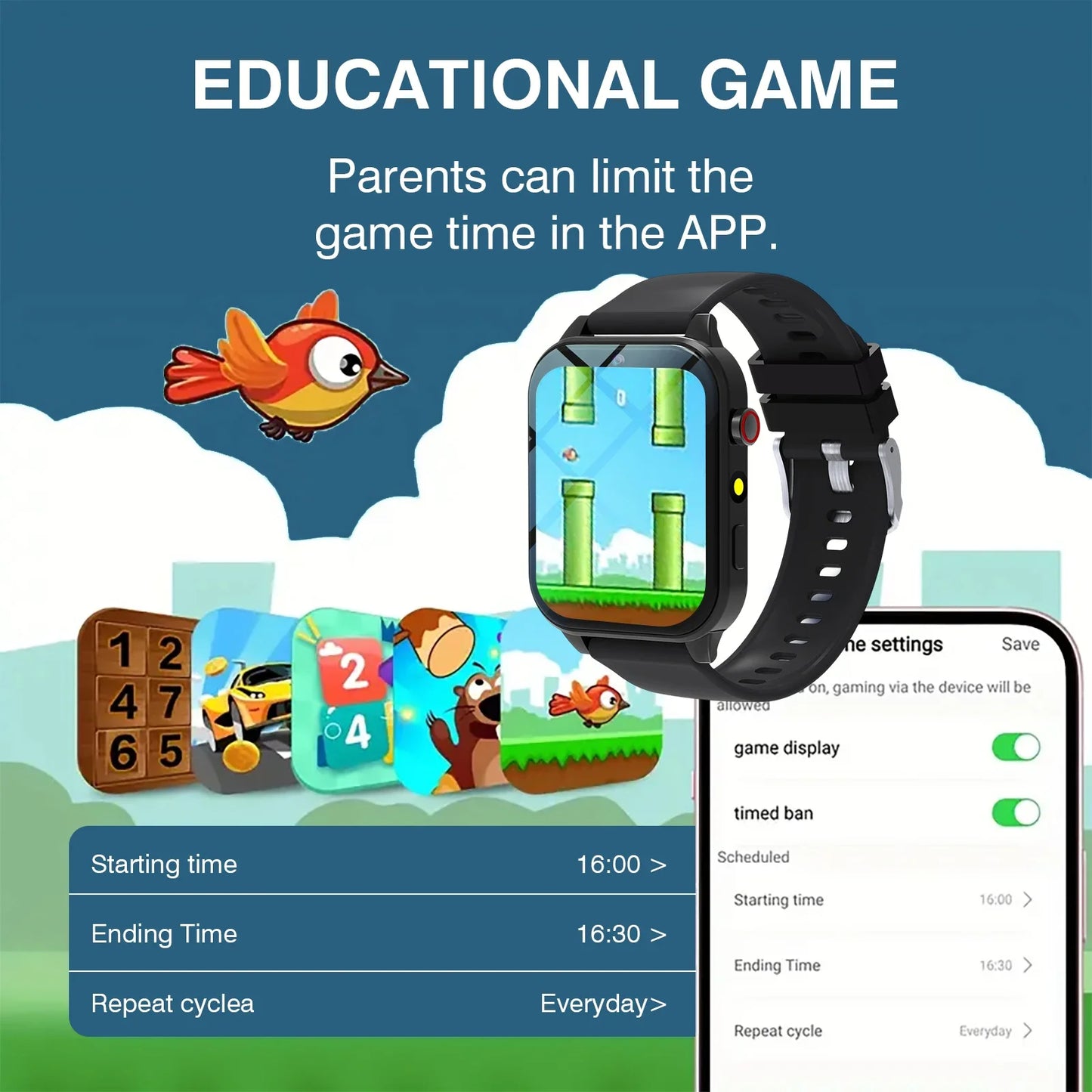 Kids′s Smart Watch 18 Games Camera Waterproof Flashlight Sleep Monitoring For Birthday Holiday Gift Boy Girl Children