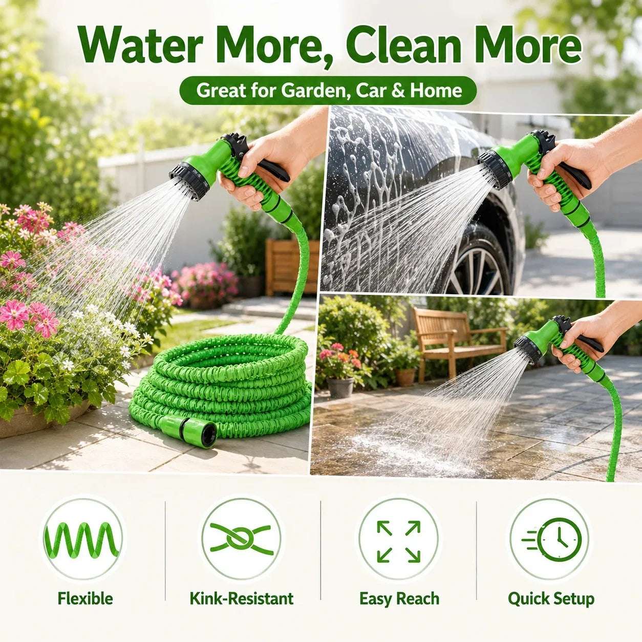 High Pressure Durable Retractable Magic Water Hose with Spray Nozzle Expandable Garden Hose for Car Washing Watering Plants Lawn Care Garden Irrigation Household Cleaning