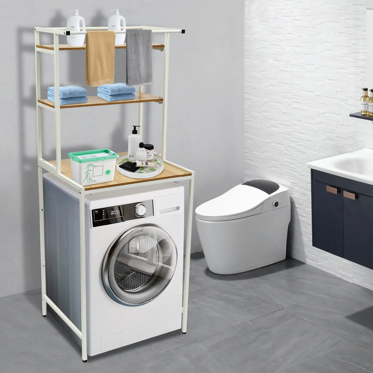 Three Tier Washer Dryer Storage Shelf Space Saving Organizer Rack