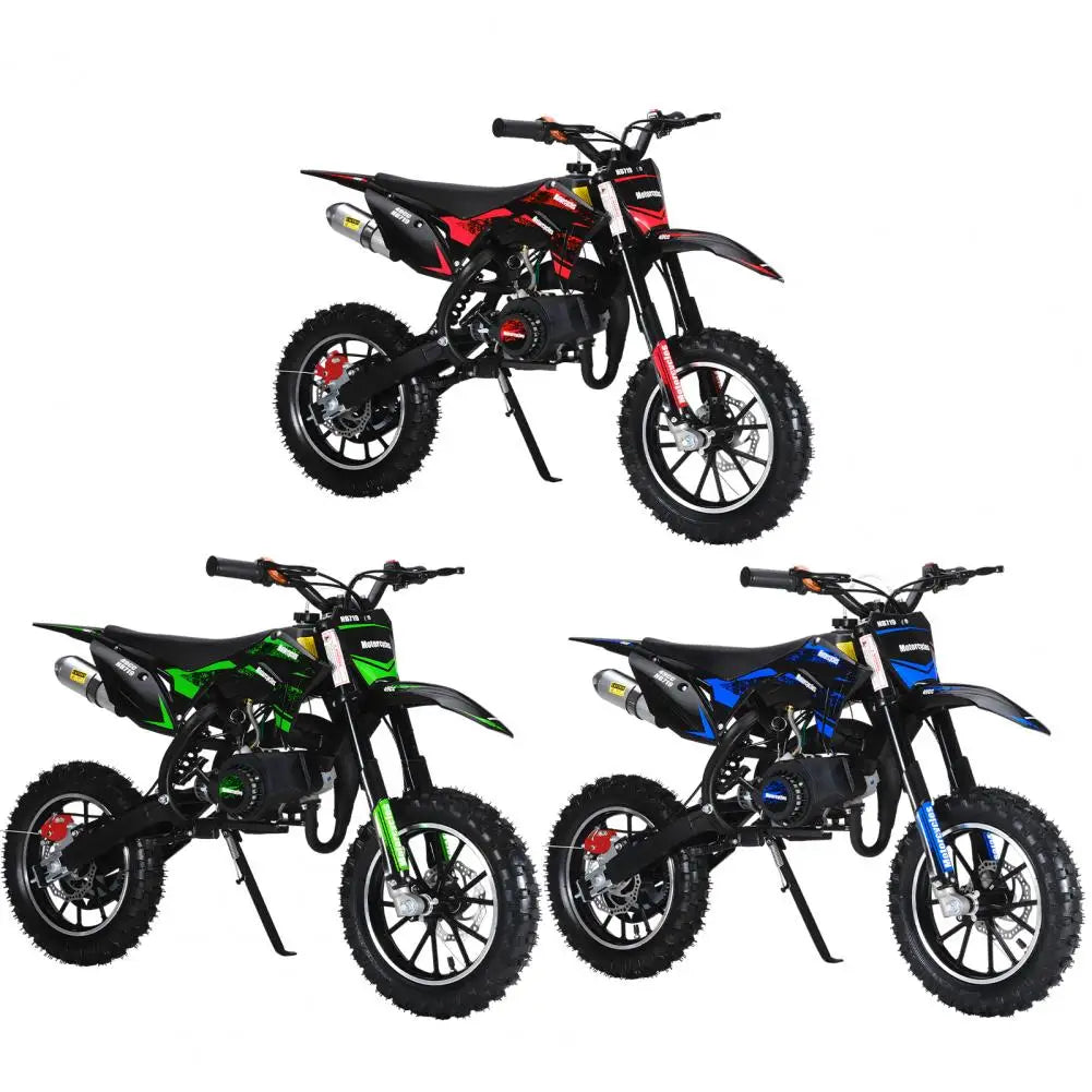 (Maximum load 330lb)Mini 49CC two-stroke gasoline motorcycle, anti-skid tires, front and rear wheel brakes, shock absorbers