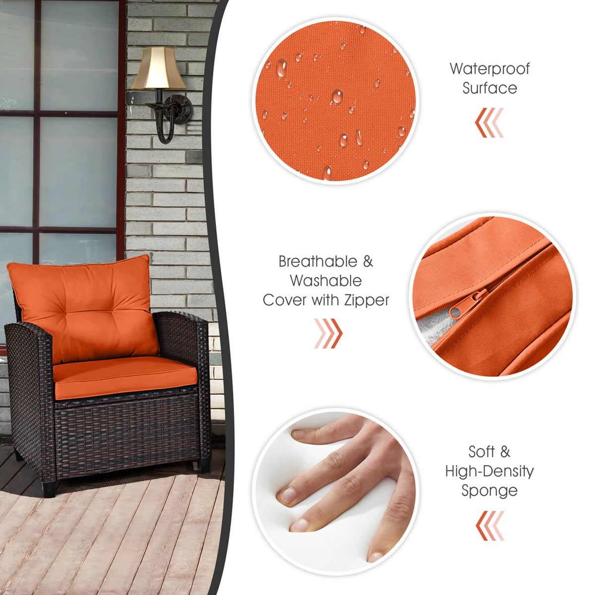 Homasis Outdoor Rattan Conversation Set Furniture With Plush Cushions