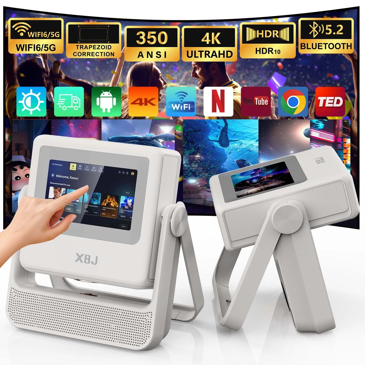 Xbj A5Pro Smart Touchscreen Projector With Wifi Auto Keystone