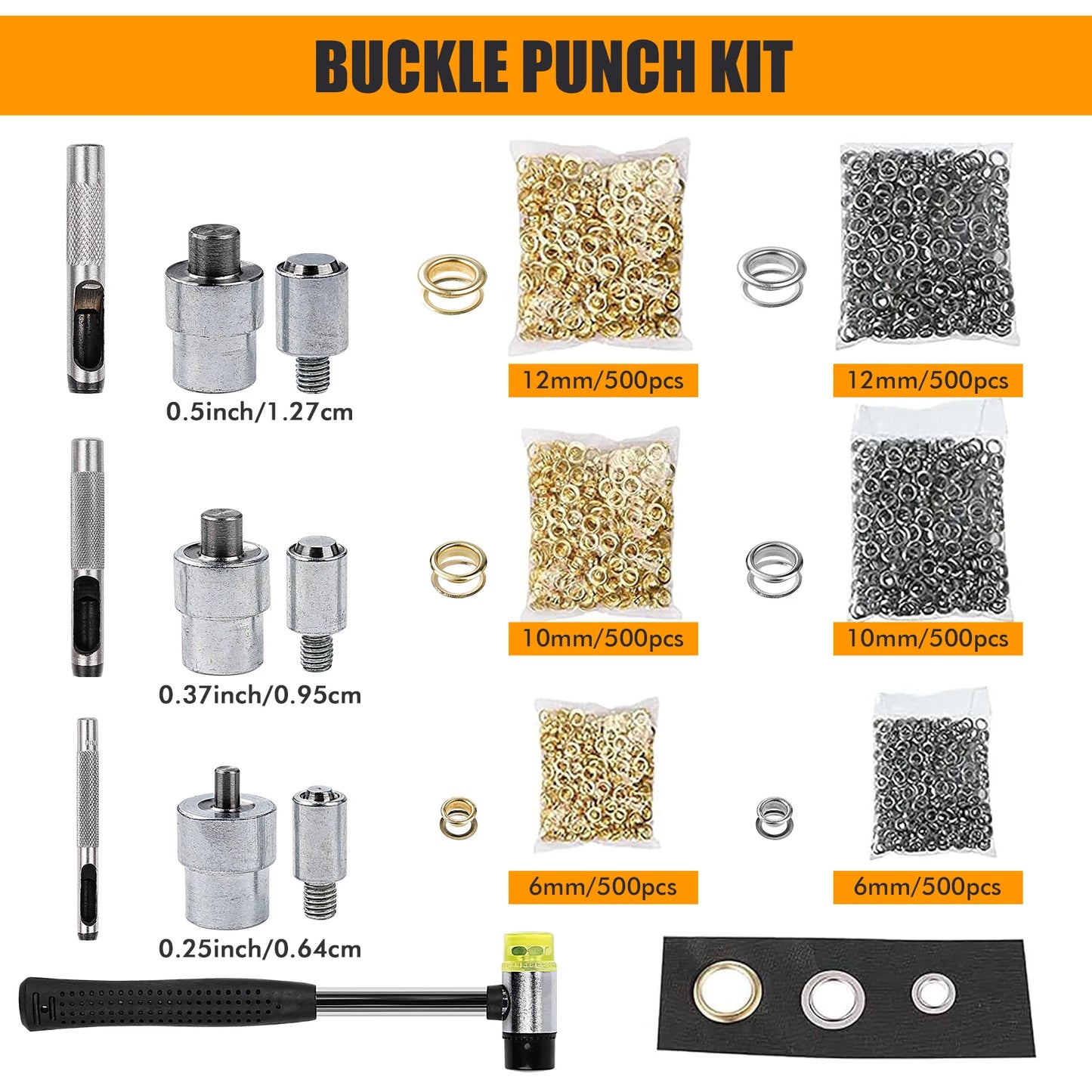 Manual Grommet Eyelet Machine DIY Hand Press Leathercraft Sewing Punch Tool with Dies+Grommets Versatile use