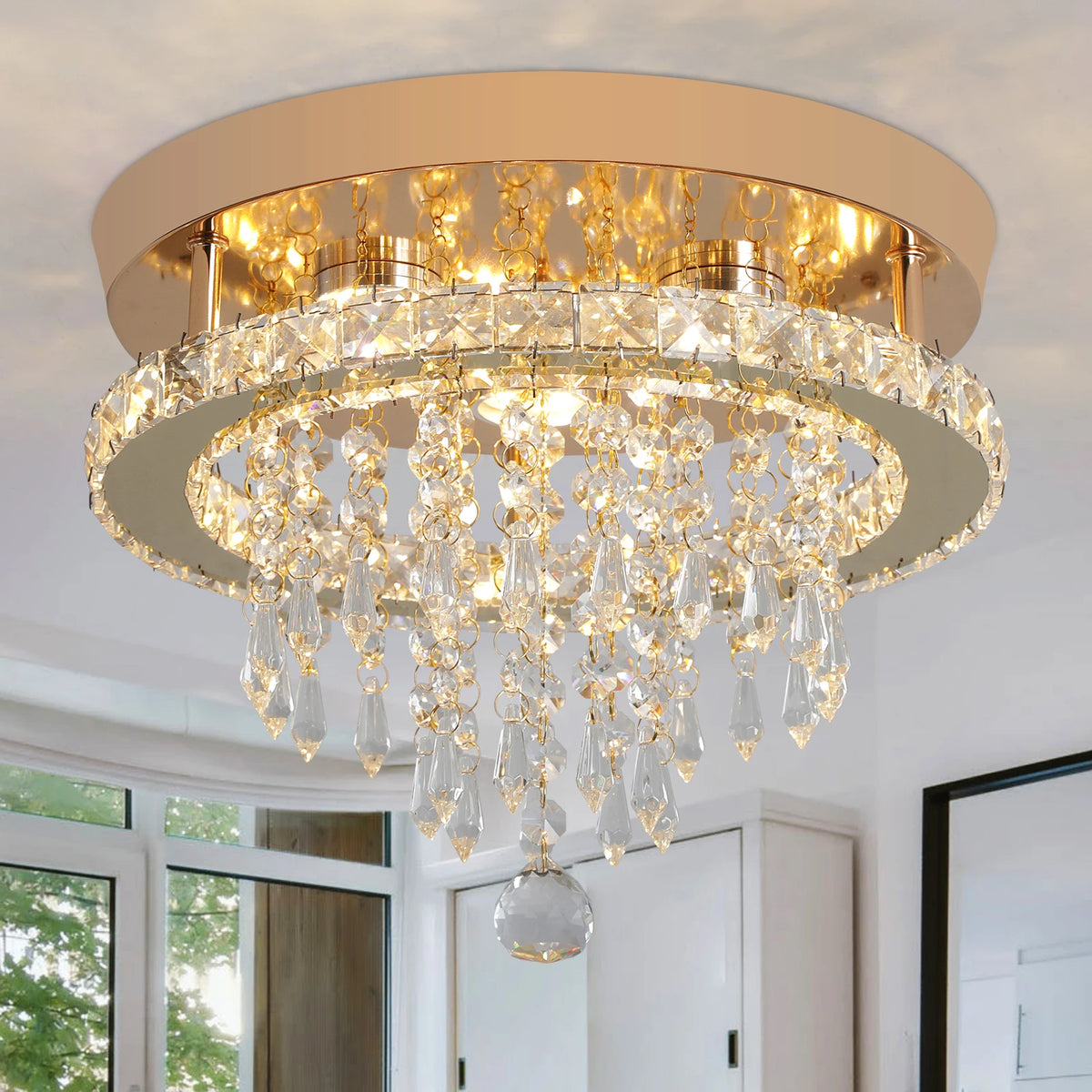 GreeLustr Luxury Crystal Chandelier LED Ceiling Light Modern With Bulbs