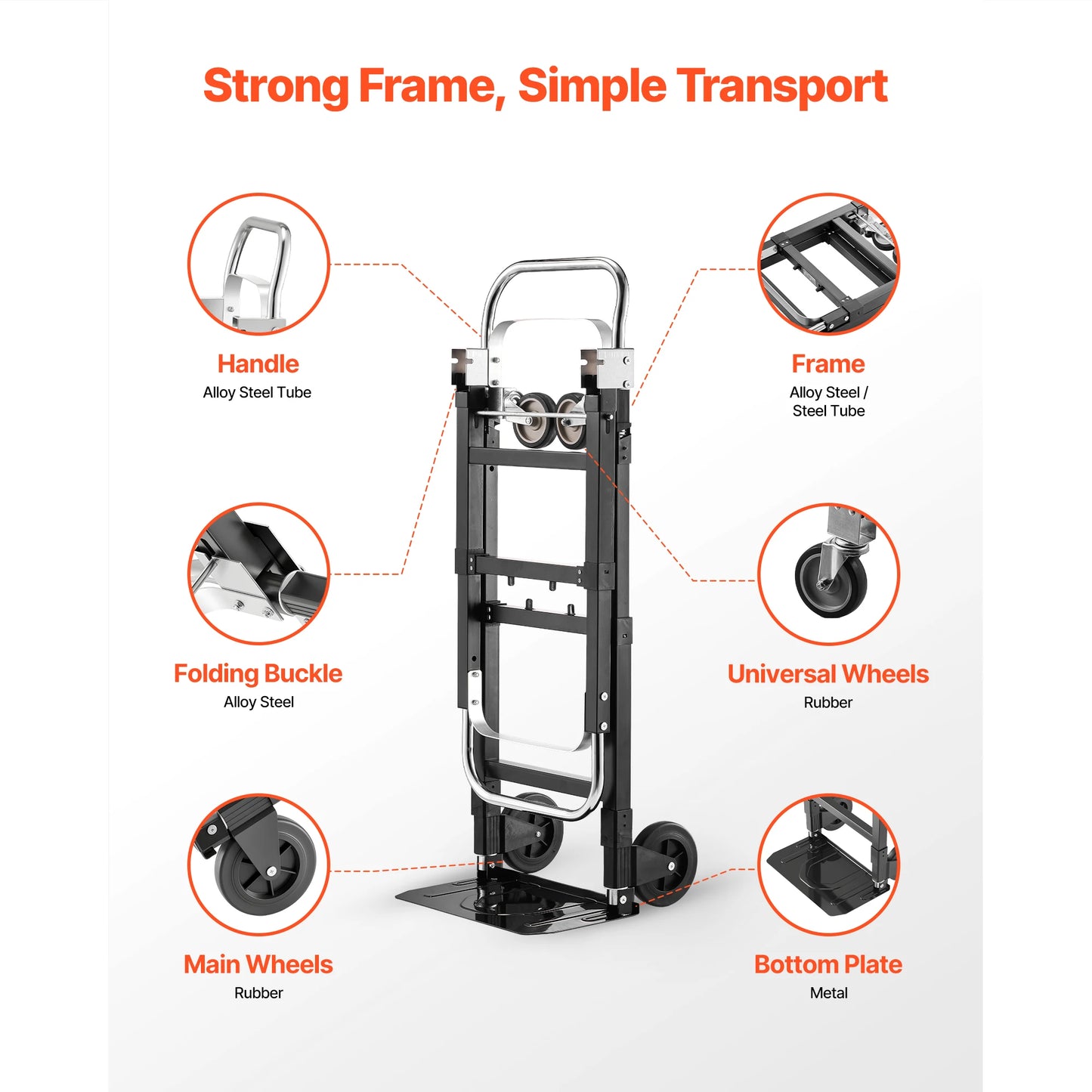 SucceBuy 2 in 1 Folding Hand Truck 500lb Load Capacity for 4-Wheel Mode Convertible Hand Truck Dolly with Wheels for Moving Home