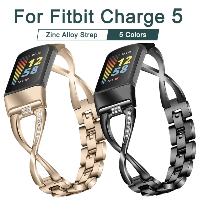 Fashionable Watch band For Fitbit Charge 5 Smart watch For Charge 5 Wrist Bracelet Band Zinc alloy diamond strap Correa Metal