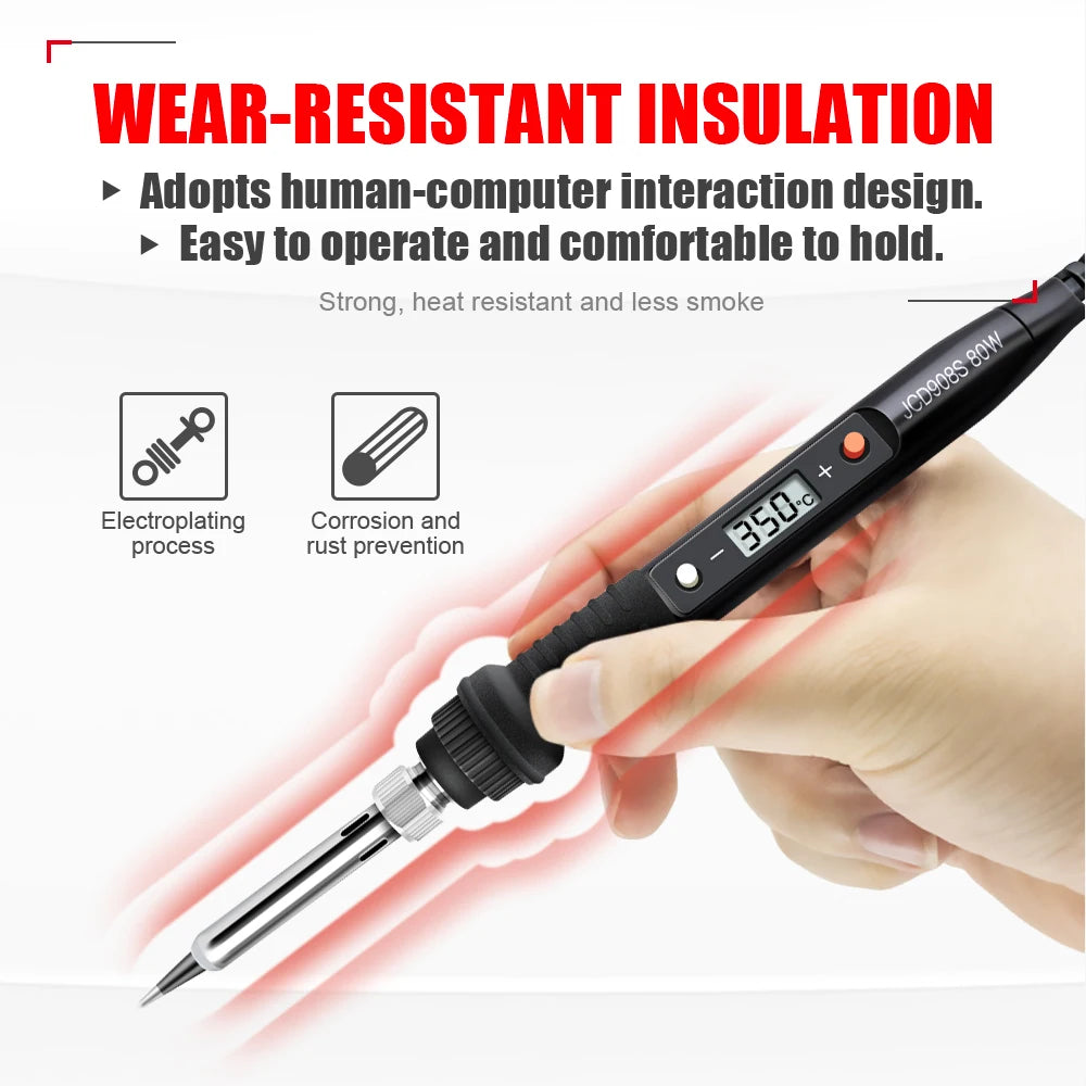 JCD 80W Electric Soldering Iron Set Adjustable Temperature 110V Replaceable Soldering Iron Head Soldering Iron Pen Welding Kit