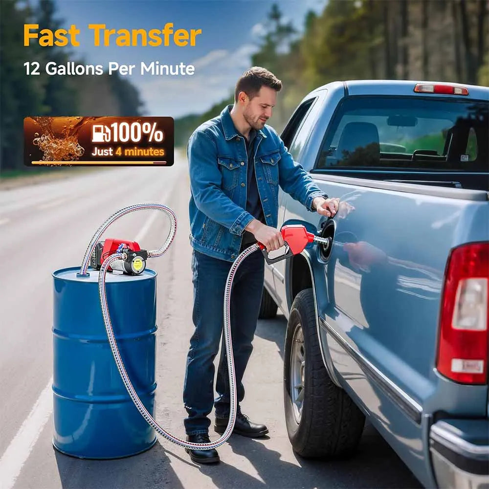 Taskstar Cordless Fuel Transfer Pump 12GPM w/2x6.6FT Hoses Electric Diesel Kerosene Transfer kit for 18V Makita Battery pin