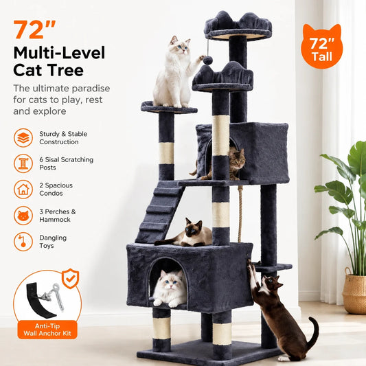 Multi Level Cat Tower With Sisal Scratching Posts And Condos