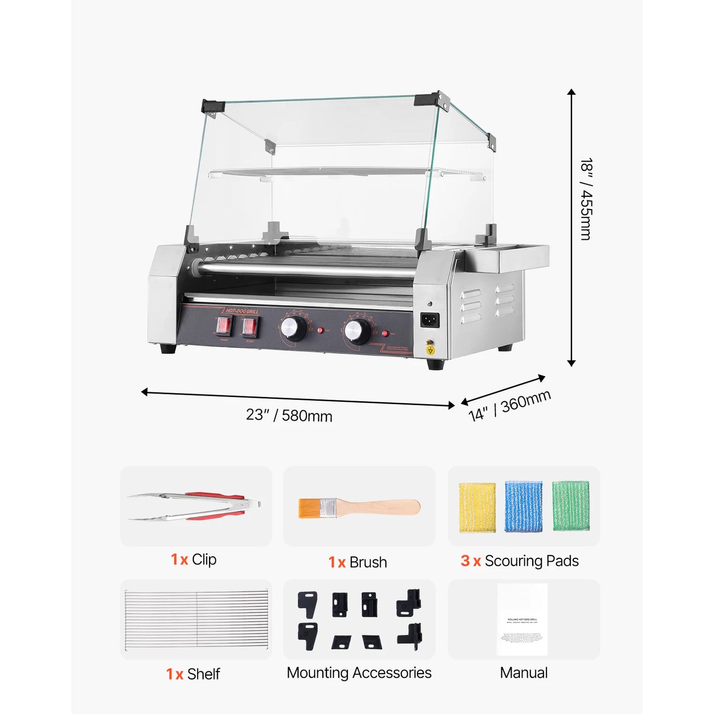 SucceBuy 5 7 11 Rollers Hot Dog Roller Stainless Steel Sausage Grill Cooker Commercial Hot Dog Machine with Dual Temp Control
