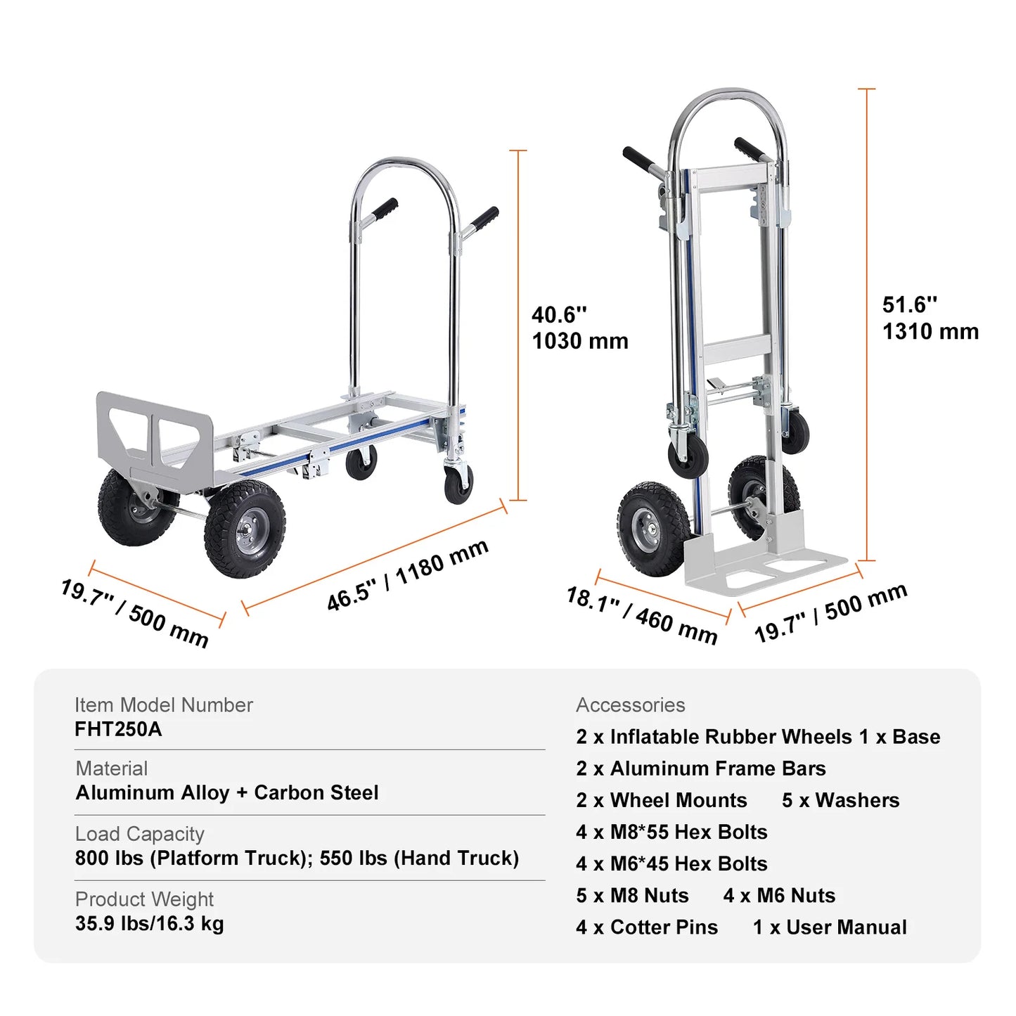 SucceBuy Aluminum Folding Hand Truck Heavy Duty Industrial Collapsible Dolly Cart for Moving in Warehouse Supermarket