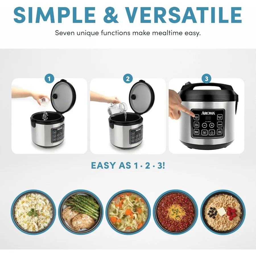 20 Cup Cooked 10 Cup Uncooked Digital Rice Cooker with Slow Cooking and Food Steaming Functions Stainless Steel Exterior for Ho