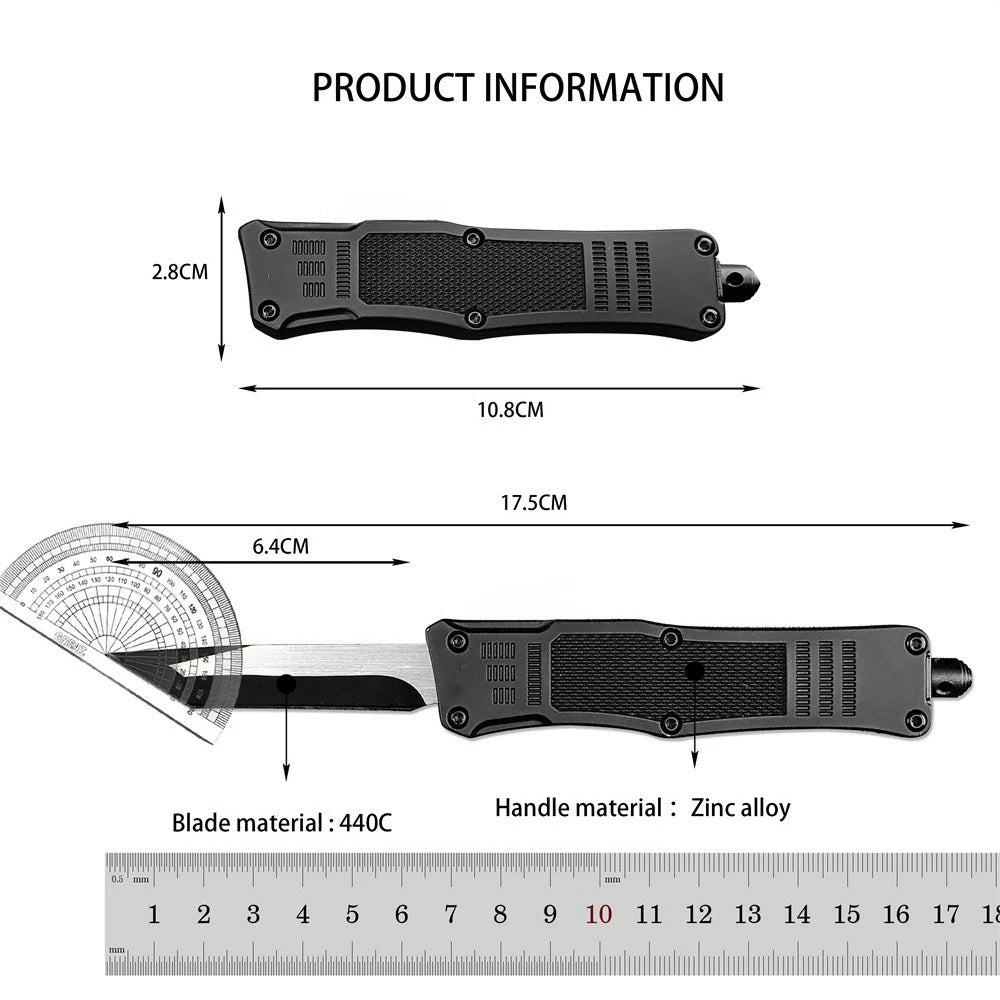 Multi-functional Outdoor Tactical Folding Knife with Tanto Blade, Black Zinc Alloy Handle, Pocket Clip, EDC Rescue Survival Tool