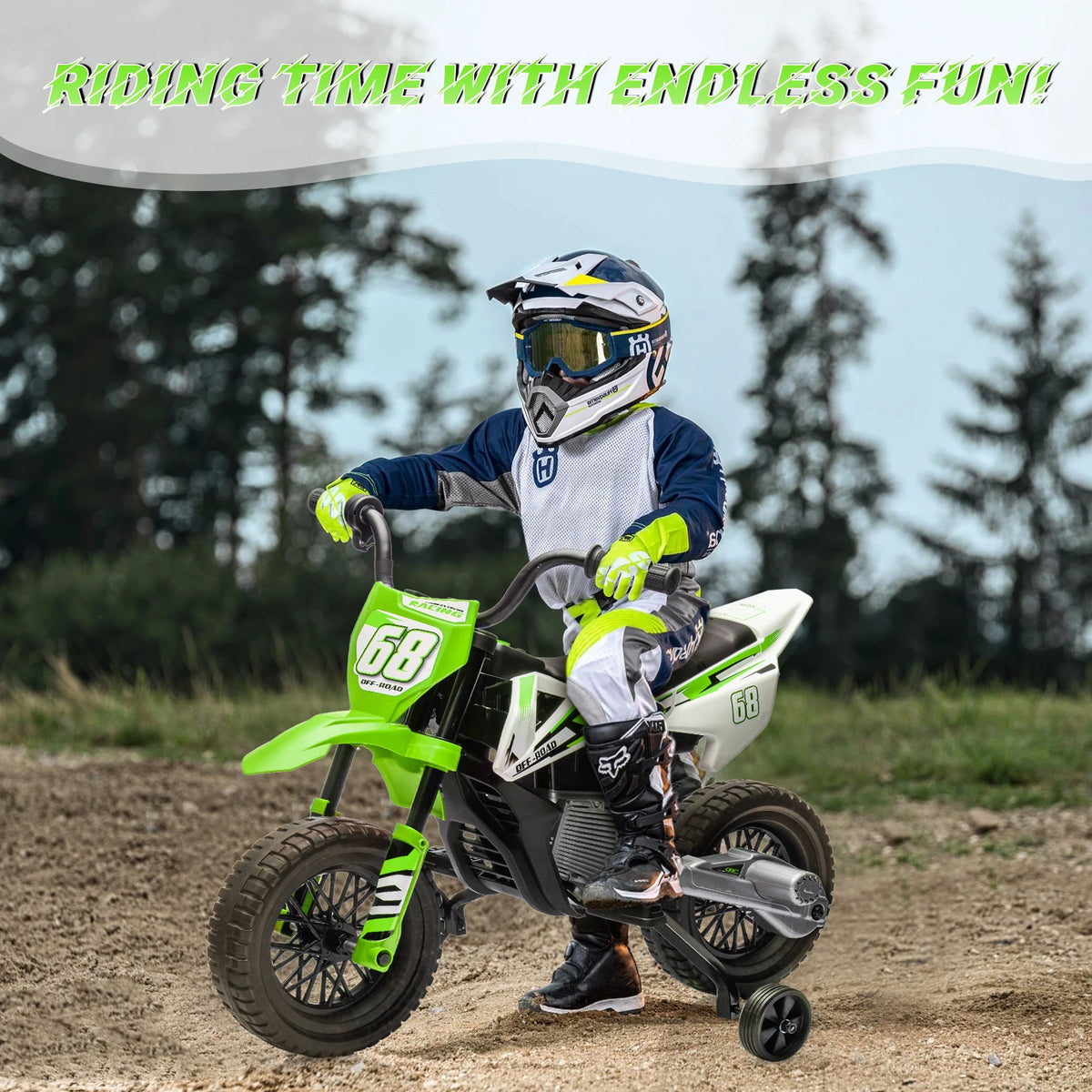 HiMiss Kids Electric Dirt Bike With Training Wheels Motorcycle
