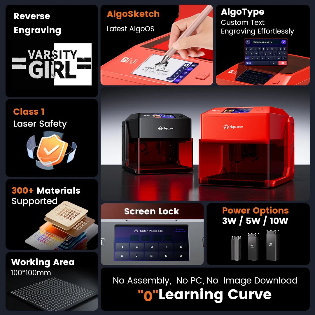 AlgoLaser Leather Coated Metal Glass Wood Mini Laser Engraving Kit Glass Etching Machine with Rotary Portable Woodworking Engraving Machine with Rotary Roller High Precision Engraver Cutter for DIY Hobby Craft Watt Desktop Do
