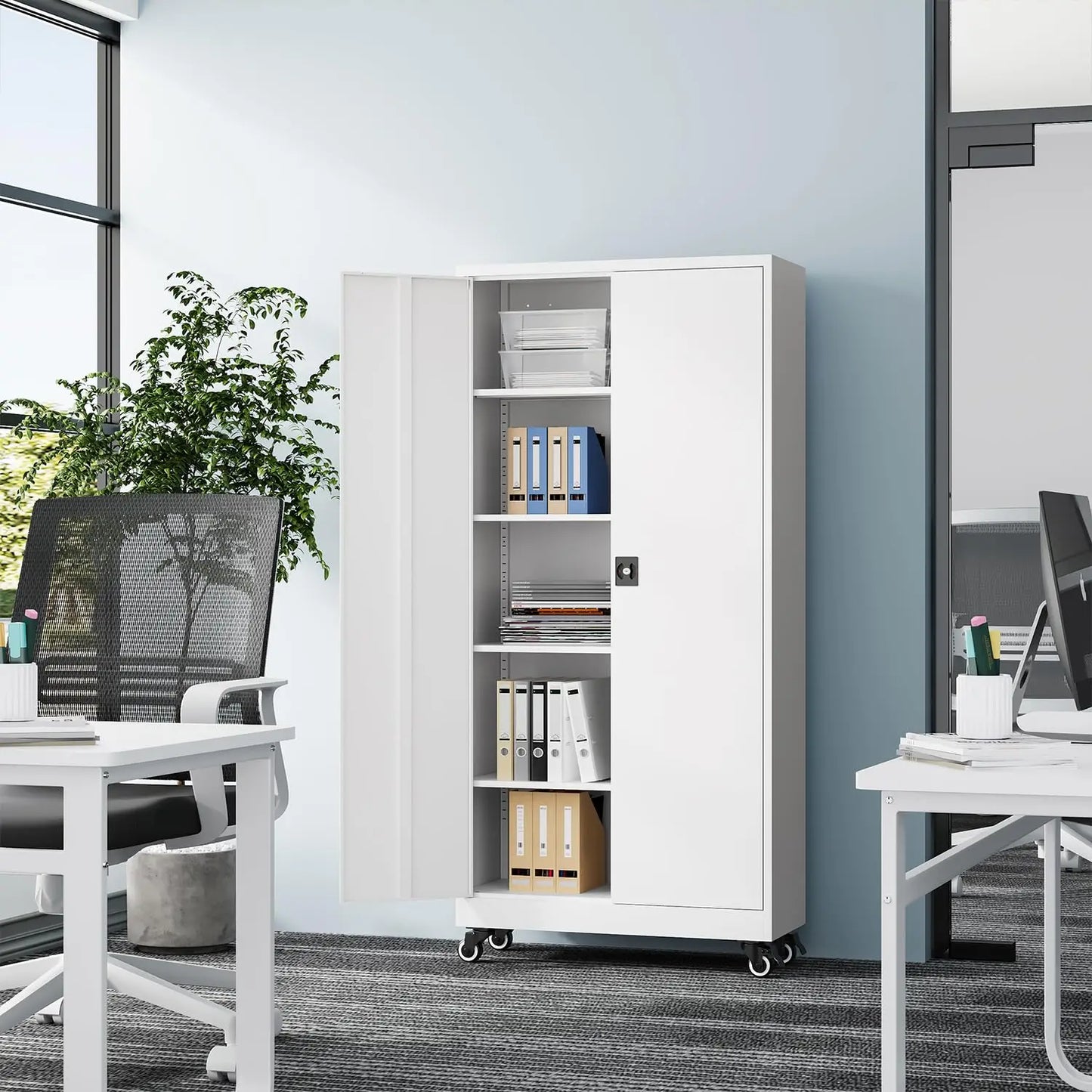 Metal Rolling Storage Cabinet-74.6” Tall Steel File Cabinets with Wheels Lockable Doors and Adjustable, Customized