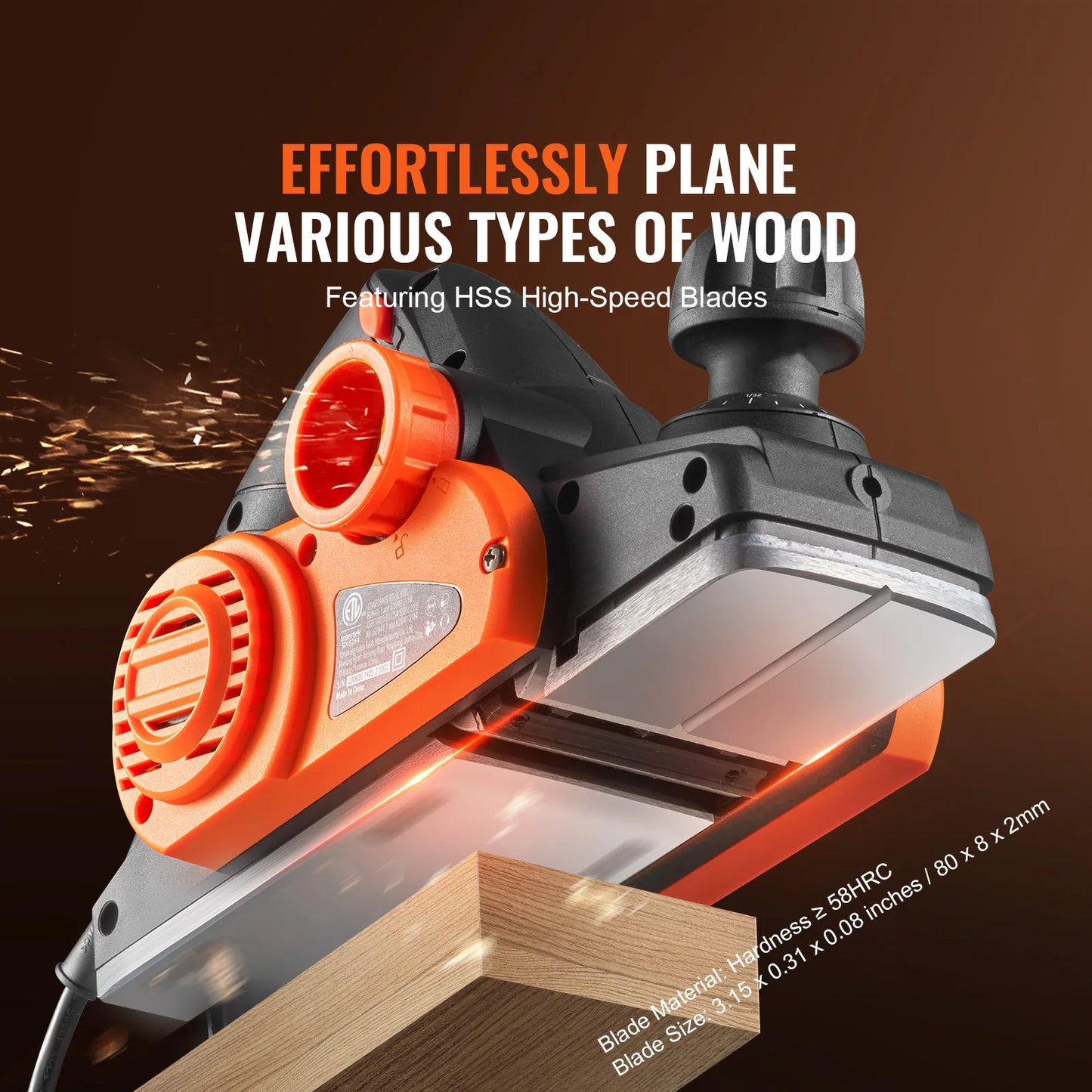 VEVOR Electric Hand Planer 3-1/4" width 16500 RPM High-Speed Powerful Electric Corded Handheld Planers for DIY Woodworking Tool